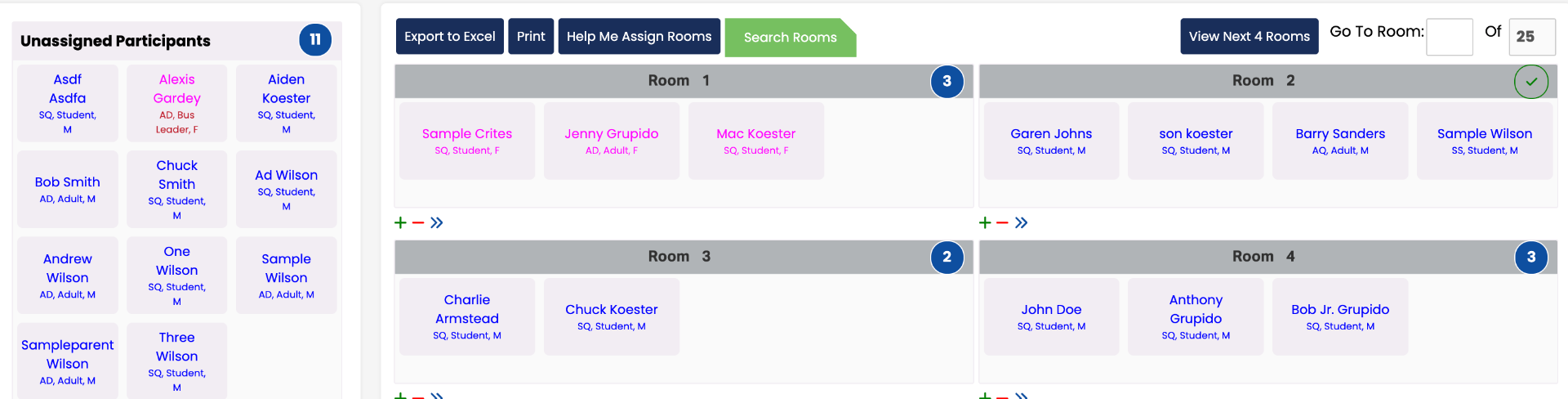 Rooming List Interface