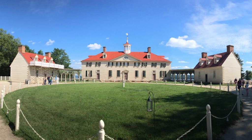 George Washington's Mount Vernon mansion and lawn on a sunny day
