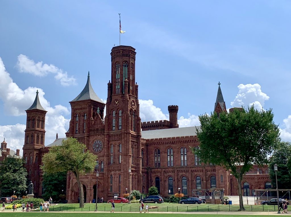 The red sandstone Smithsonian Castle on the National Mall