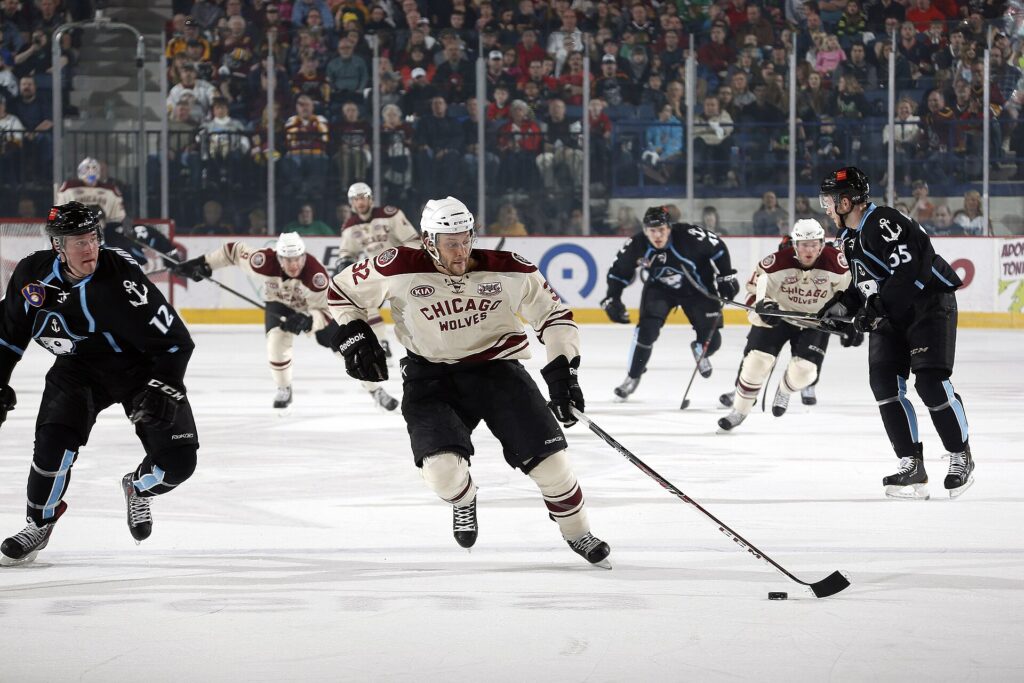 Christian Hanson (Chicago Wolves) during April 19, 2014 home game against Milwaukee Admirals at Allstate Arena (50517126962)