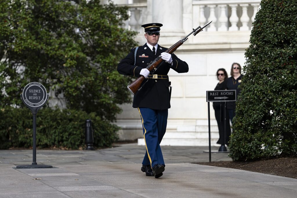 Tomb guards from the 3d U.S. Infantry Regiment (The Old Guard) conduct the Changing of the Guard at the Tomb of the Unknown Soldier at Arlington National Cemetery, Arlington, Virginia on March 20, 2025 4